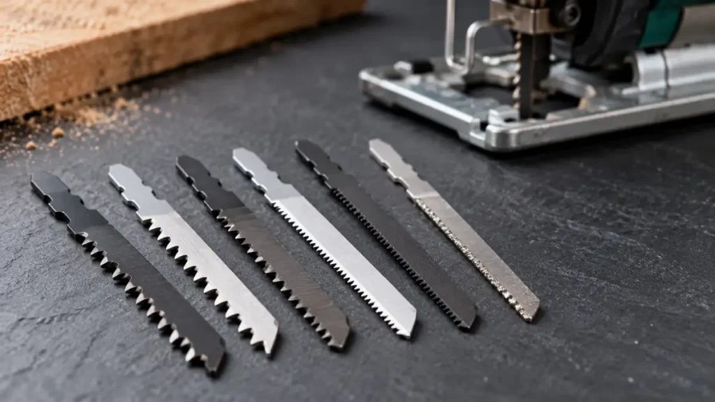 Assorted jigsaw blades showing different tooth spacing and profiles