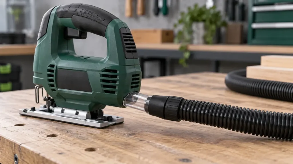 Jigsaw dust-extraction tube, adapter cuff and flexible vacuum hose connection