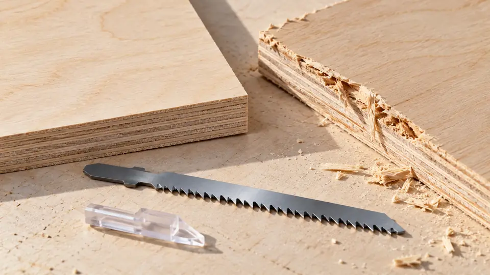 Plywood cut edges, a reverse-tooth jigsaw blade and a splinter insert