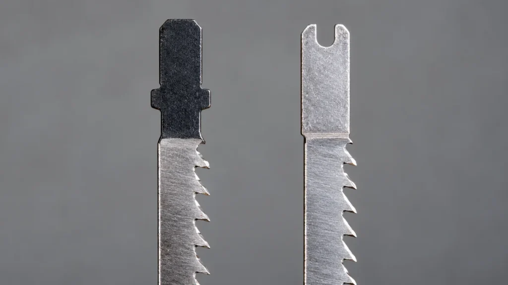T-shank and U-shank jigsaw blade tangs shown side by side