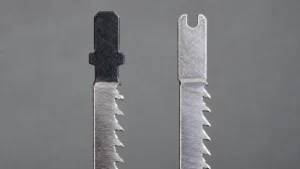 T-shank and U-shank jigsaw blade tangs shown side by side